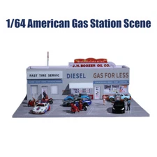 Diorama 1/64 Car Garage Model American Gas Station Street Building Model Display