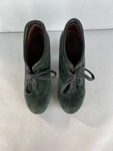 Chie Mihara Ankle Booties Womens 38.5 Green Olga Tie Suede Leather High Heel 4" - Picture 7 of 15
