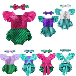 Baby Girls Mermaid Costume Romper Ruffle Bodysuit Shiny Birthday Party Outfits Baby Girls Mermaid Costume Romper Ruffle Bodysuit Shiny Birthday Party Outfits
