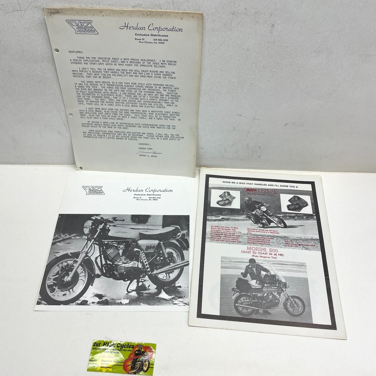 VINTAGE HERDAN CORP MOTO MOTORINI MOTORCYCLE SALES AD 500 SPORT
