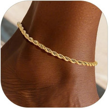 Resizable Anklet Chain for Women Men, Figaro/Wheat/Twist Rope/Cuban Foot Bracele