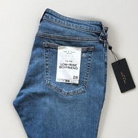 rag & bone Women's Low Rise Boyfriend Jeans Blue Medium Wash Denim Logo 5-Pocket