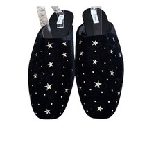 Soma Velvety Embroidered Mule Slippers Star Design Size 9 Black
