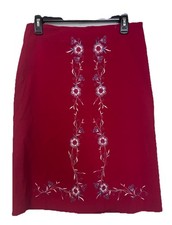 Poleci Embroidered Skirt Womens Sz 8 Vintage Stretch Bohemian Red Made In USA