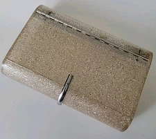 Vintage MCM WILARDY Clear Lucite Box Purse Clutch Silver Sparkles 6.25"w Read