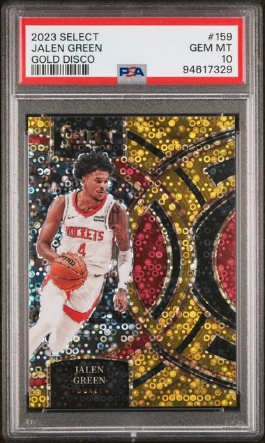 JALEN GREEN 2023 SELECT PREMIER LEVEL GOLD DISCO PRIZM #D 08/10 PSA 10 GEM MINT