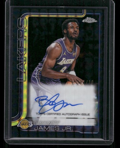 BRONNY JAMES JR. 2025-26 TOPPS CHROME UPDATE BLACK GEOMETRIC REFRACTOR AUTO 4/10