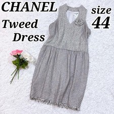 CHANEL Dress Size 44 Elegant Tweed Sleeveless Knee Length Multi Color