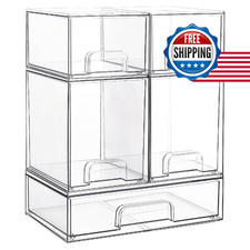 Vtopmart Stackable Storage Drawers Set Of 5 Clear Plastic Organizer Bins For