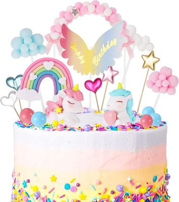 26 Stück Einhorn Tortendeko Regenbogen Tortendeko Happy Birthday Torten Topper