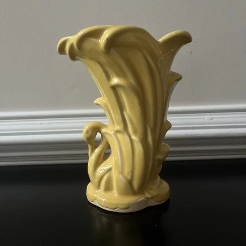 McCoy Vintage Art Pottery Vase Gloss Canary Yellow Swan Bird