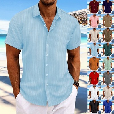 Herren Kurzarmshirt Knopf Freizeithemd Sommer Strand Basic Top Hemdbluse Hemden