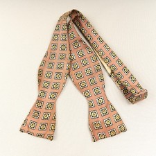 Vintage Silk Bow Tie Geometric Squares 60's Adjustable Self Tie USA