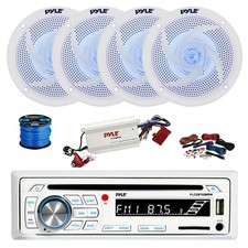 Pyle BT Marine CD Stereo Receiver, BT Amp w/Kit, 4X 5.25" 180W LED Speakers,Wire