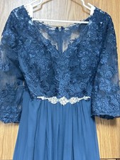 AZAZIE  HAYEK, Lace and chiffon formal gown navy blue size a 16
