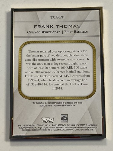 2016 Topps Transcendent Frank Thomas Signed Blue #/25 White Sox Auto - Picture 2 of 2