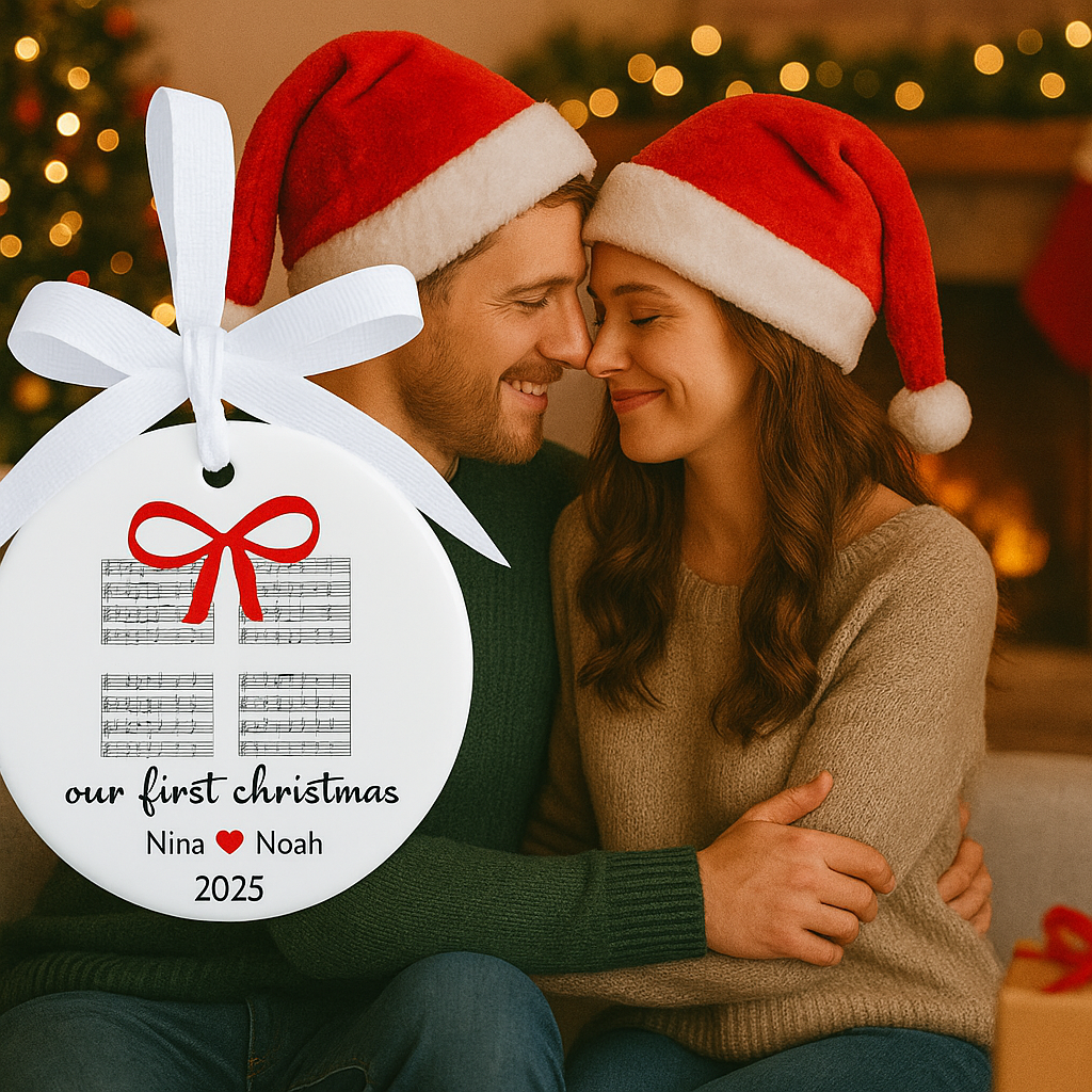 Personalized First Christmas Ornament for Couple – Custom Ceramic Keepsake Gift
