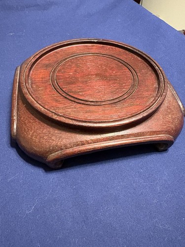 Vintage Asian Oriental Brown Wood Jar Vase Bowl Stand Display Base - Picture 2 of 9