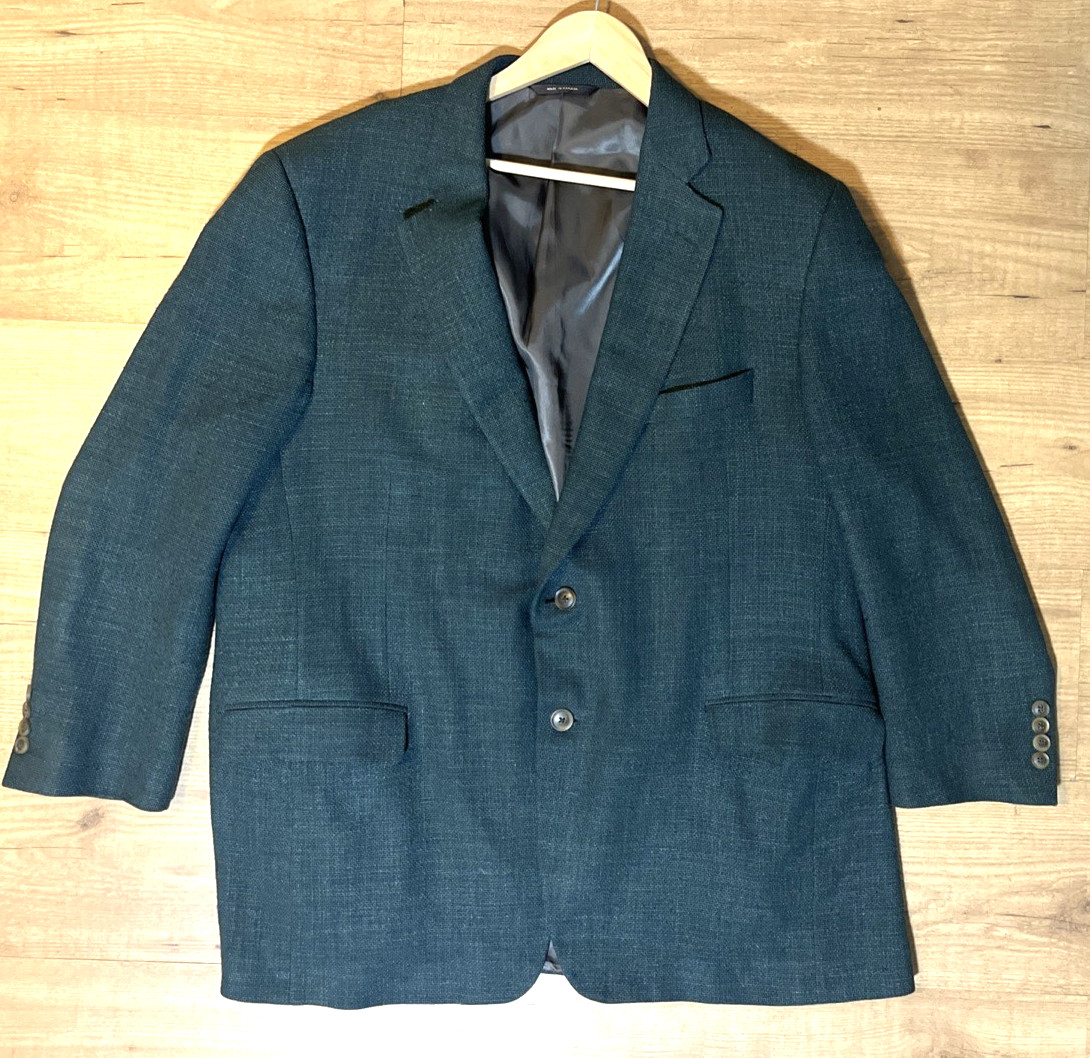 Vintage Paul Stuart 48 L Tall Dark Green Tweed Wool Linen Silk Blend Blazer