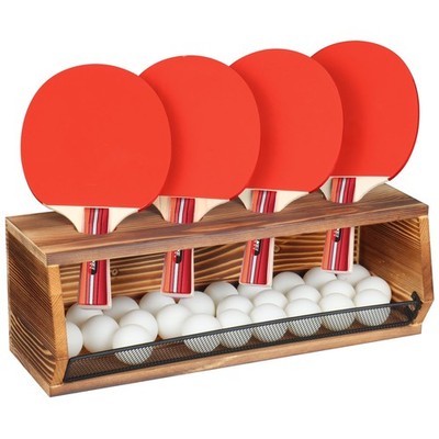 Ping Pong Storage Rack, Wall-Mount Table Tennis Paddle Standard, Natural Pine 