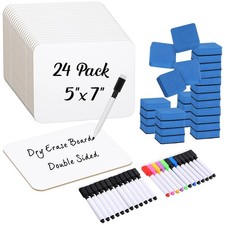 24 PCS Small Whiteboard Dry Erase Boards 5x7 Inch Mini Double Sided Markers