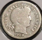 Silver Dime - Barber - 1908 (Brightly cleaned)