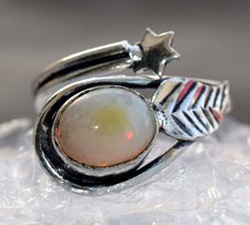 925 Silver Plated Fiery Natural Ethiopian Opal Ring US FreeSize Trendy GW
