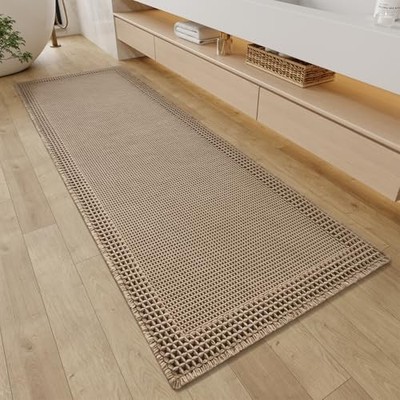RESARE Waffle Bathroom Runner Rugs, Super Absorbent Bath Mat Non 2'x6', Brown 