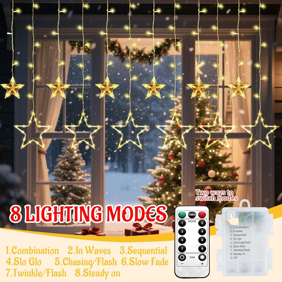 Tenda Luminosa LED A Forma Di Luna E Stelle – 3,5 M Con 9 Stelle E 3 Lune, 8 Modalità, A Batteria O USB