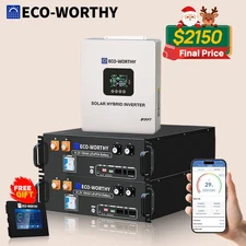 ECO-WORTHY Home Backup Power 2Pack 48V 100Ah Battery+5KW 48V Off-grid Inverter