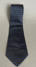 Saks Fifth Avenue Exclusive Men's Tie Blue Gold Stripe Necktie Formal Classic