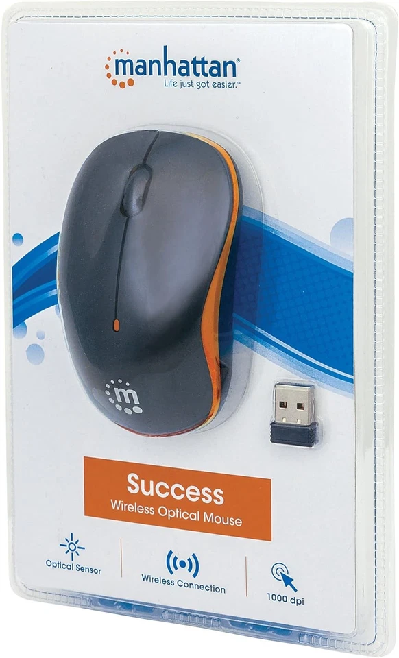 Manhattan Success Wireless Mouse, Black/Orange, 1000dpi, 2.4Ghz (up to 10m), USB - Image 3 of 4