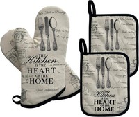 Ofenhandschuhe Set HitzebestäNdig 32Cm Topflappen Kochen Backen Vintage Stil