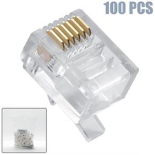 100 Pcs RJ12 6P6C Telephone Phone Line Plug Connector Cable End Head Gold