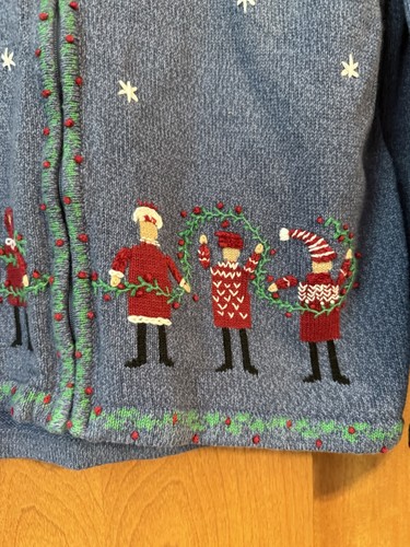 Cárdigan Talbots 100% Algodón Cremallera Completa Navidad Suéter PM Elfo Bordado - Imagen 3 de 11
