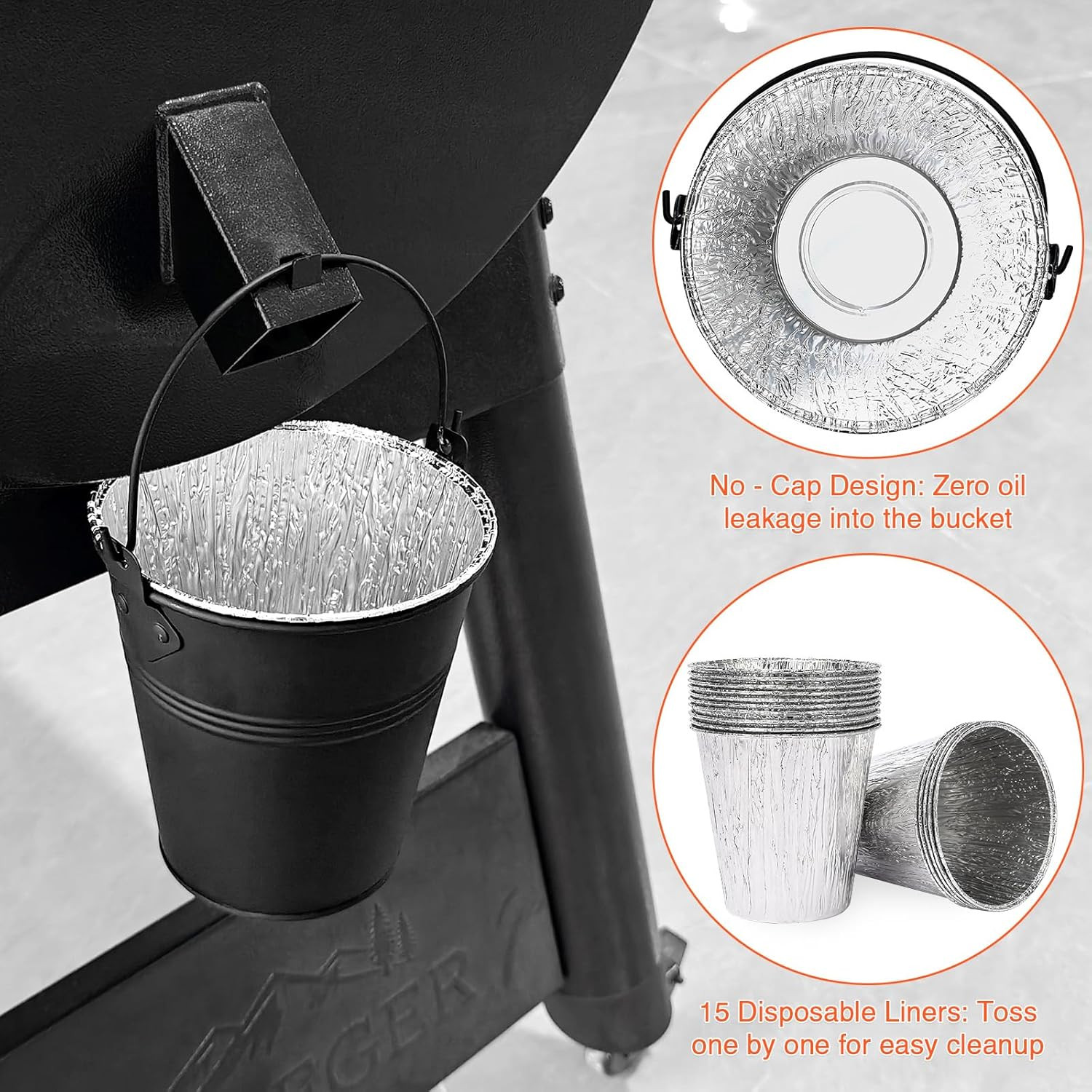 Drip Bucket and 15-Pack Disposable Foil Liners for Oklahoma Joe'S, Traeger, Pit-