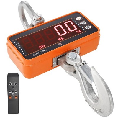 Digital Crane Scale 2200lb, Cast Alum Body, LED Display & Remote Control
