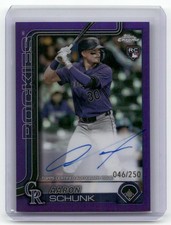 2025 Topps Chrome #RA-AS Aaron Schunk Rookie Autographs Purple Refractors #/250