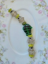 Lampwork Sea Green/Clear Fish Glass Beads M9