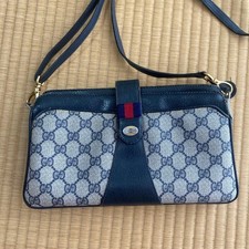 GUCCI GG Sherry Line Shoulder Bag PVC Leather Navy Vintage Logo From Japan