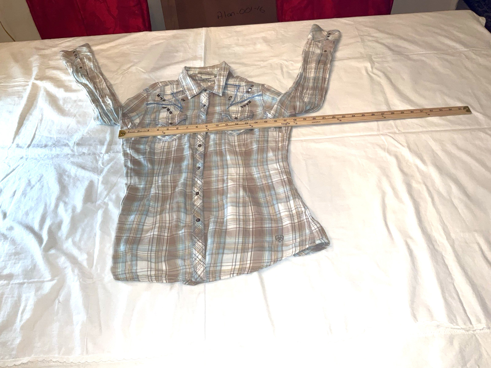 Ariat Fitted Button Down Studded Plaid Shirt Wome… - image 6