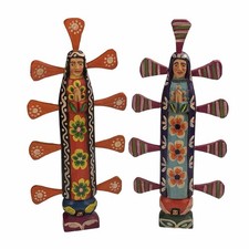 PAIR - 17" Guatemalan Folk Art Santo Hand Carved Wood Virgin of Guadalupe #2