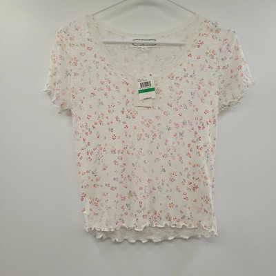 Hippie Rose Junior Women's Printed Lace-Trim T-Shirt Large
