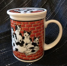 Takahashi San Francisco City Cats Ceramic Mug Japan VTG With Infuser And Lid 