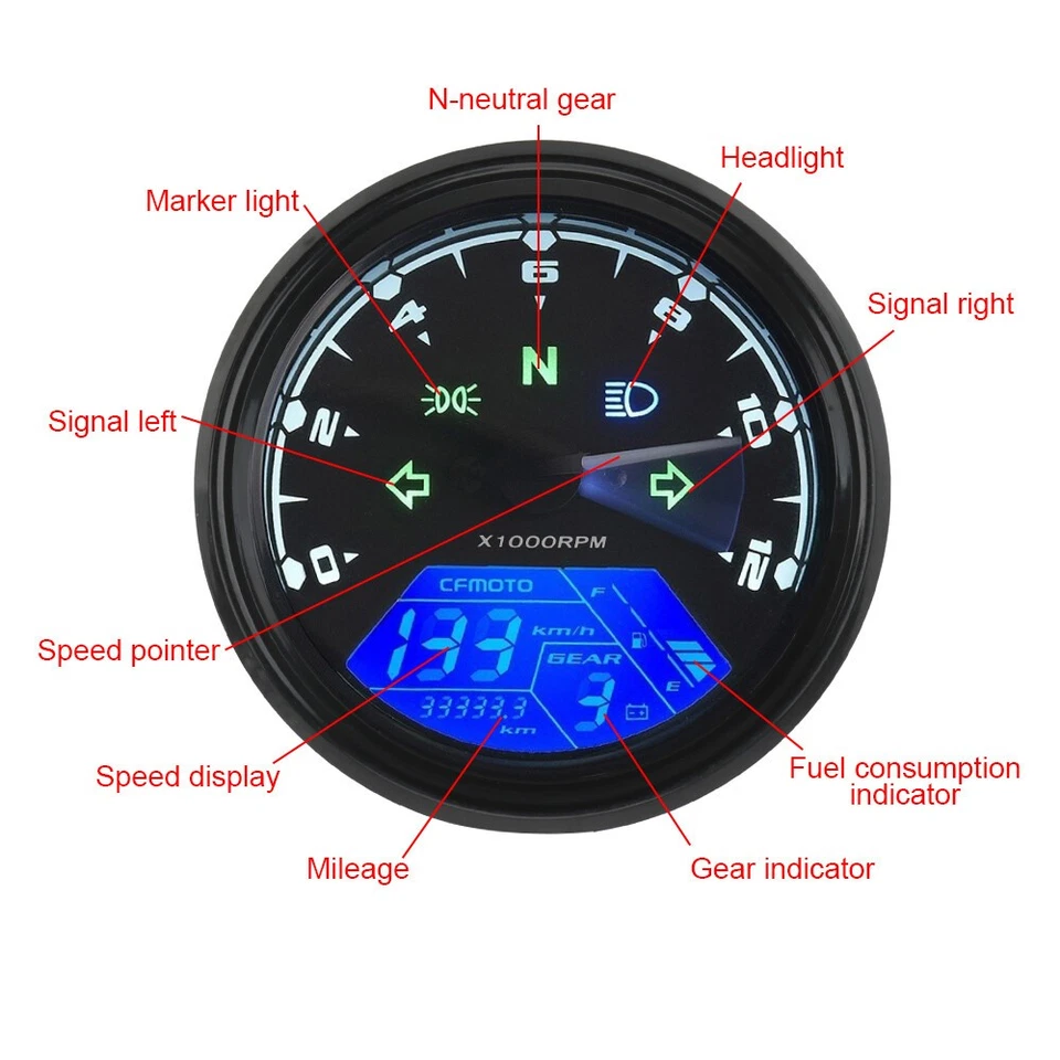 Digital Motorcycle Speedometer Tachometer Racer Odometer Gauge Fit For Harley Foto 3 de 4