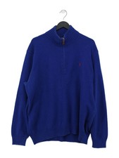 Polo Ralph Lauren Men's Jumper XL Blue 100% Cotton Mock Neck Pullover