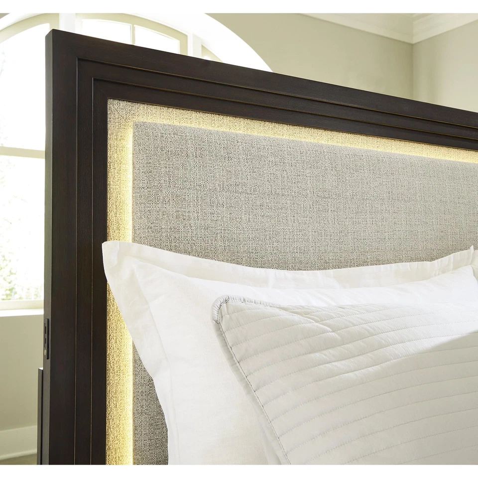 Neymorton Contemporary Stain Resistant Upholstered Panel Headboard with LED L... - Image 2 of 2