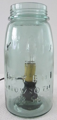 Ancienne lampe à bougie pot maçon en verre bleu taille quart électrique