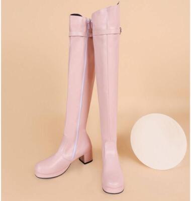 Women's Club Knight Casual Over the Knee Boots Faux Leather Zip Block Heel Shoes