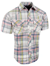 Western Plaid Shirt Short Sleeve Mens Snap Up Flap Pockets LATEST NEW COLORS!!